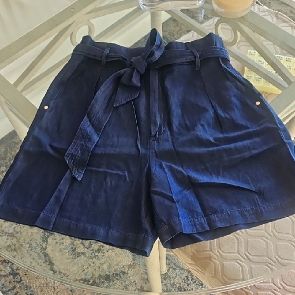 Ellen Tracy Blue High Waist Shorts with Fabric Belt